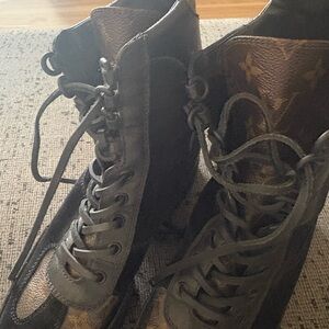 Louis Vuitton Black and Brown Lace-Up Boots